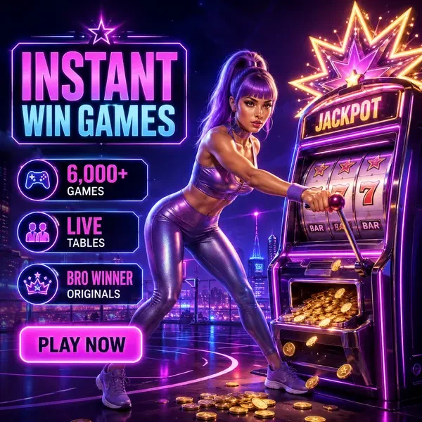 Mujer atlética jugando a una tragaperras en la sala de juegos instantáneos de Bro Winner Games