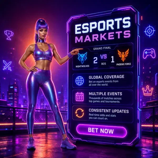 Jugador analizando mercados de apuestas de esports en el marcador de Mercados de Esports de Temporada Completa y Ganadores Absolutos