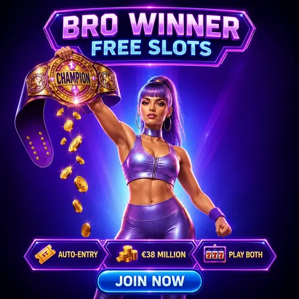 Mujer atlética levantando cinturón de campeonato en torneo de tragaperras gratis de Bro Winner elegibles para torneos